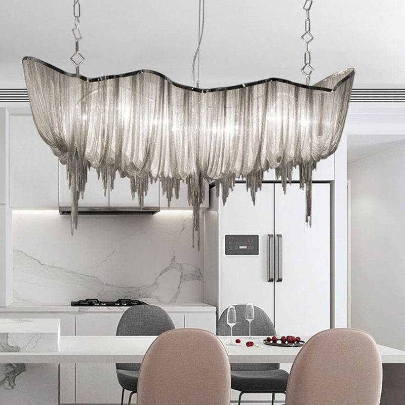 Modern Draped Chains Led Chandelier Light Fixture For Dining Room Silver