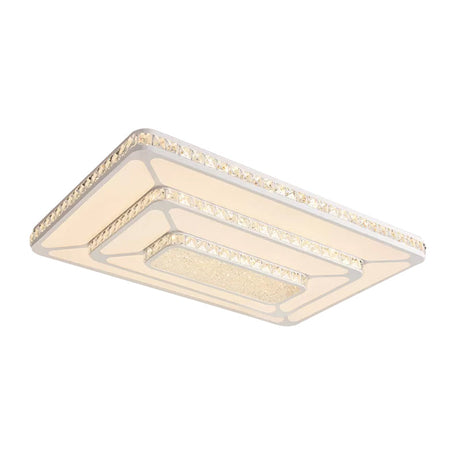 Modern Led Crystal Geometry Ceiling Lamp - White Flush Mount Light With 3-Tier Design