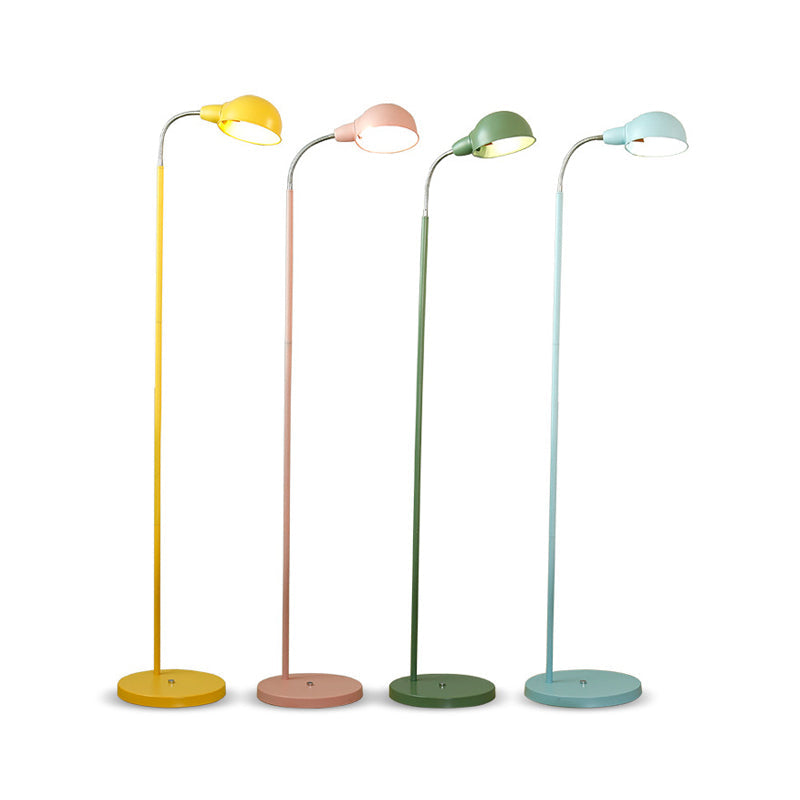 Contemporary Metal Dome Shade Floor Lamp With Flexible Gooseneck Arm