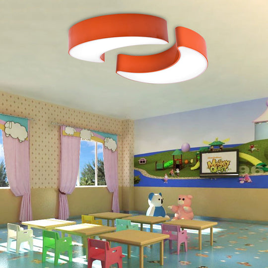 Modern Acrylic Led Moon Shade Ceiling Light For Kindergarten - 16’ Or 23.5’ Diameter White Orange /