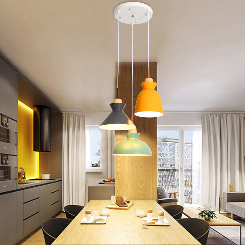 Assorted Wood Multi-Pendant Lighting Fixture - Simplicity 3-Head Metal Suspension For Dining Room