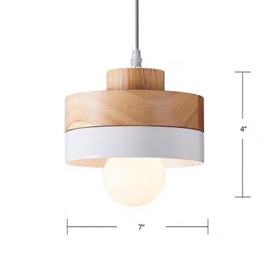 Contemporary Wood Geometry Hanging Ceiling Light - 1-Light Metallic Suspension For Dining Room