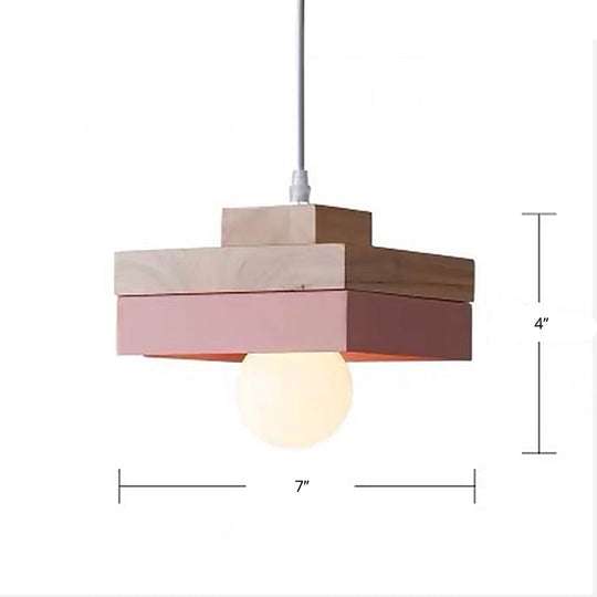 Contemporary Wood Geometry Hanging Ceiling Light - 1-Light Metallic Suspension For Dining Room