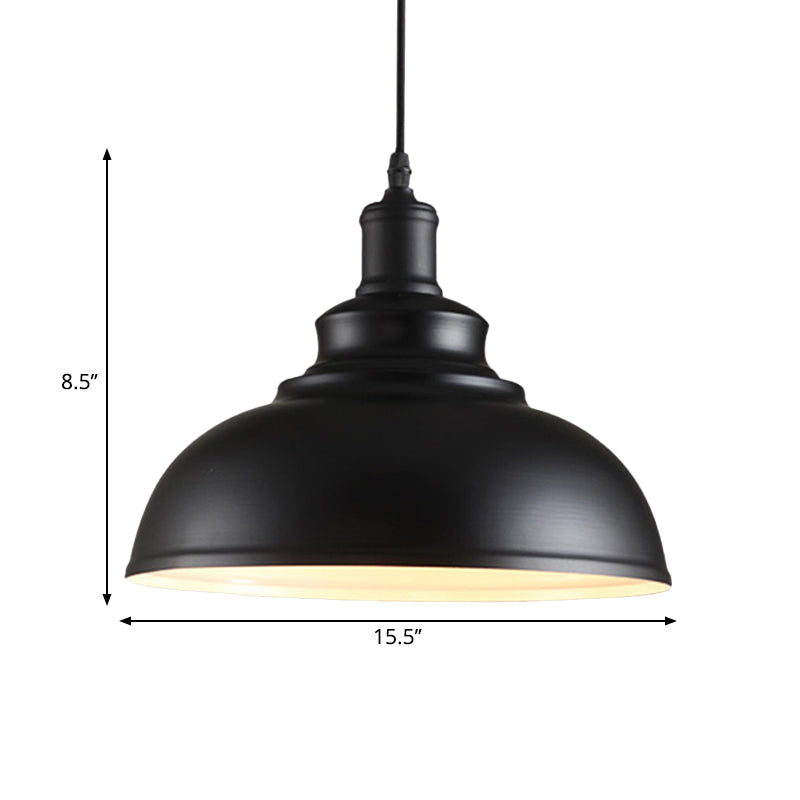 Industrial Style Black Metal Bowl Suspension Light With 1-Bulb - Ideal For Dining Room
