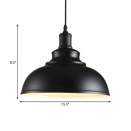 Industrial Style Black Metal Bowl Suspension Light With 1-Bulb - Ideal For Dining Room