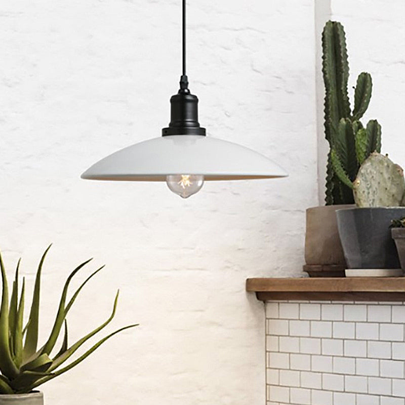 Metal Dome Shaped Pendulum Light - Farmhouse 1-Light Hanging Lamp Kit White