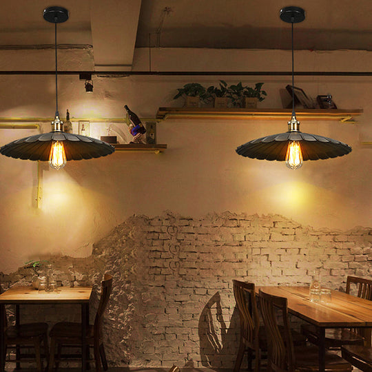 Modern Black Scalloped Metal Pendant Lamp - Hanging Ceiling Light For Warehouse And Dining Room