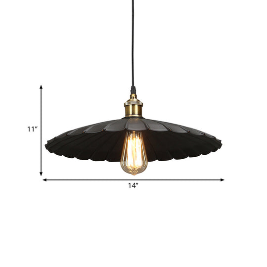 Modern Black Scalloped Metal Pendant Lamp - Hanging Ceiling Light For Warehouse And Dining Room