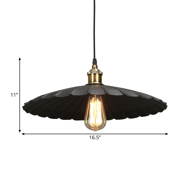 Modern Black Scalloped Metal Pendant Lamp - Hanging Ceiling Light For Warehouse And Dining Room