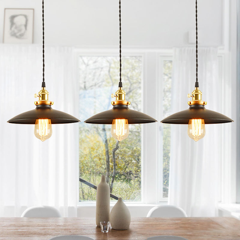 Sleek 1-Head Warehouse Saucer Pendant Light For Dining Room - Metallic Drop Design