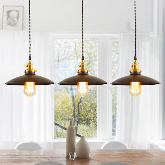 Sleek 1-Head Warehouse Saucer Pendant Light For Dining Room - Metallic Drop Design