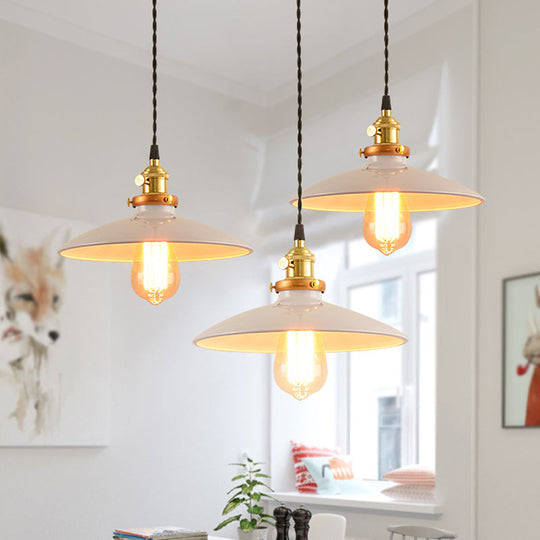 Sleek 1-Head Warehouse Saucer Pendant Light For Dining Room - Metallic Drop Design White