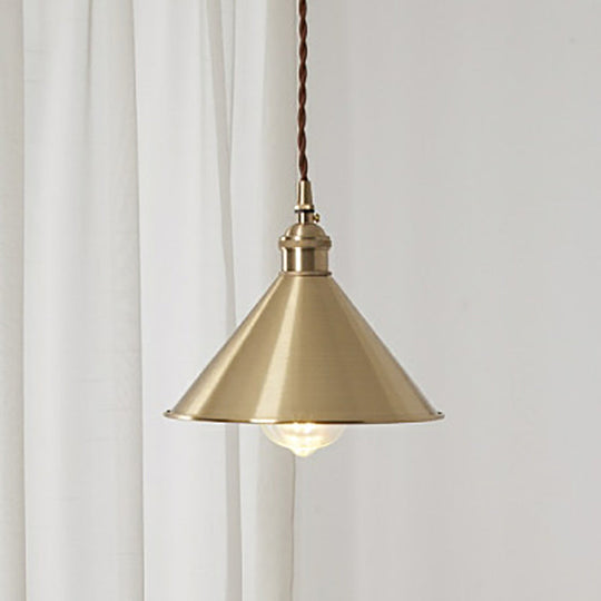 Rustic Metallic Cone Pendant Lamp With Brass Finish - Down Lighting 1 Bulb