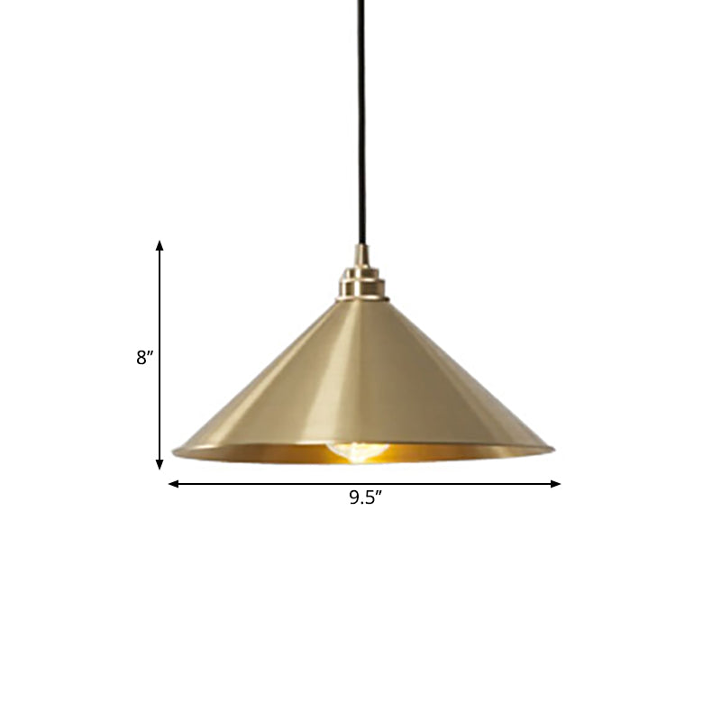 Rustic Metallic Cone Pendant Lamp With Brass Finish - Down Lighting 1 Bulb