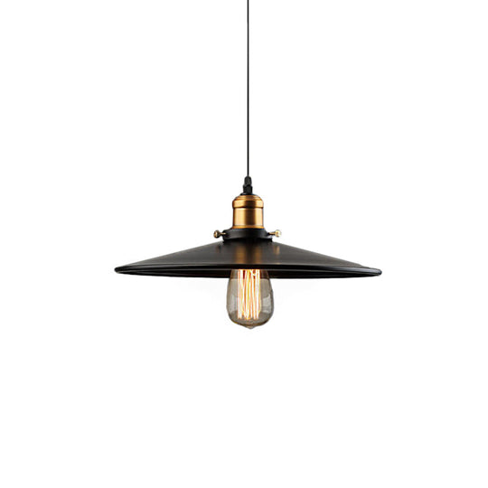 Farmhouse Black Metal Pendant Light Fixture – Wide Flare Ceiling Suspension Lamp With 1