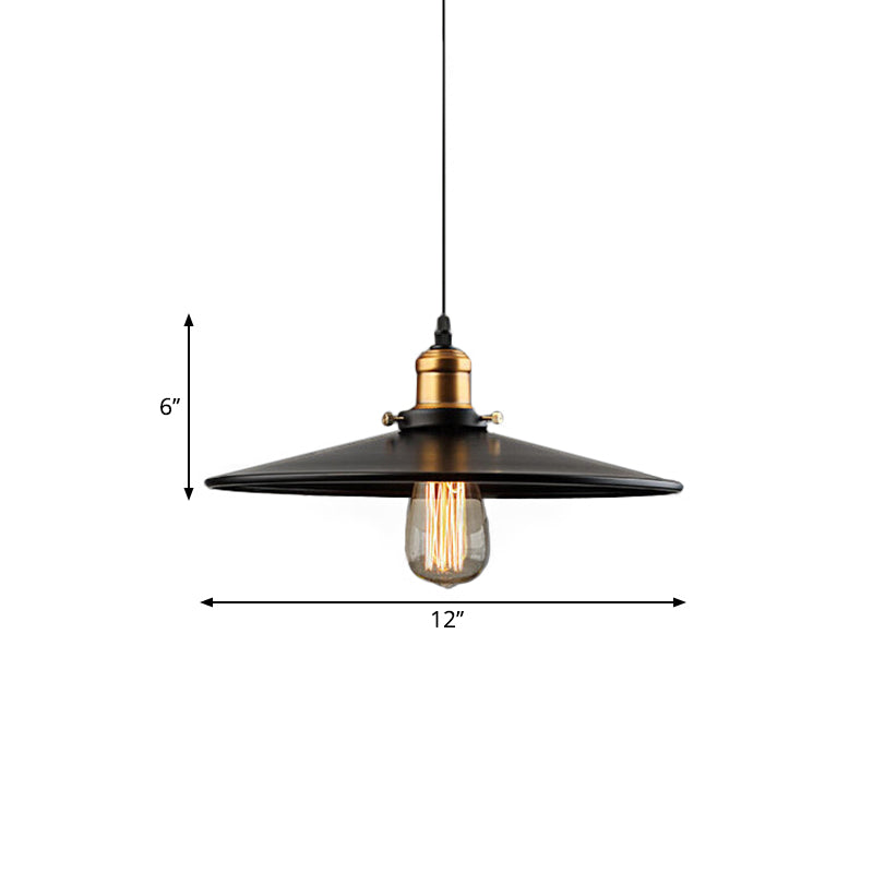 Farmhouse Black Metal Pendant Light Fixture – Wide Flare Ceiling Suspension Lamp With 1