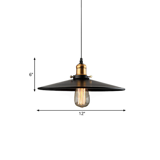 Farmhouse Black Metal Pendant Light Fixture – Wide Flare Ceiling Suspension Lamp With 1