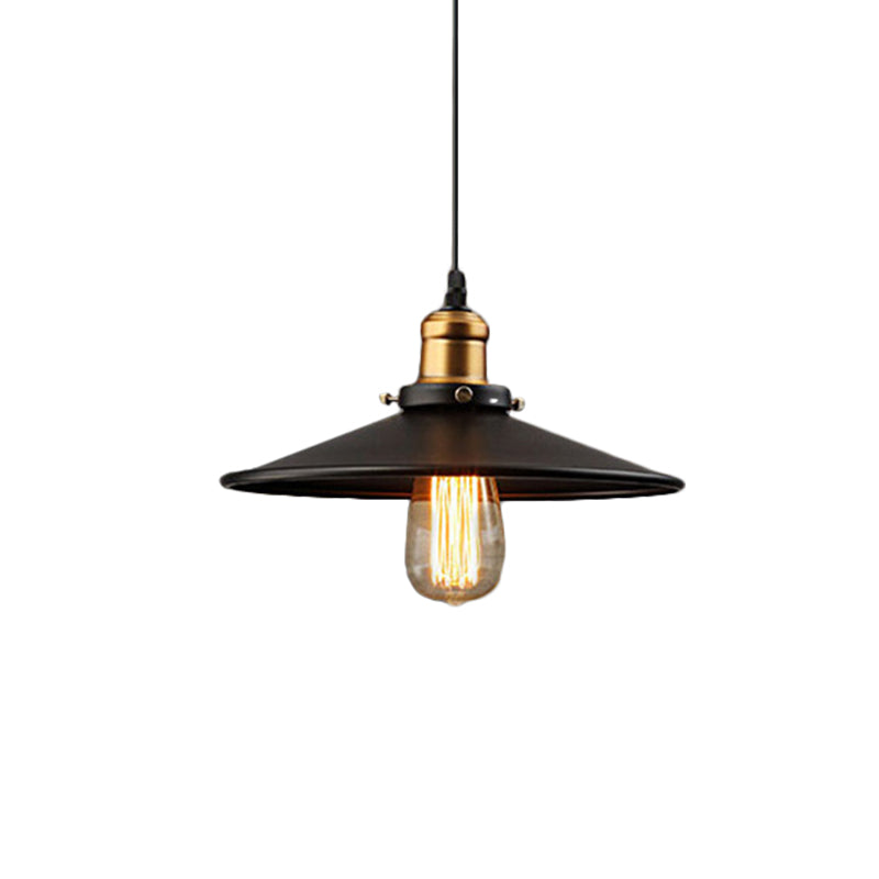 Farmhouse Black Metal Pendant Light Fixture – Wide Flare Ceiling Suspension Lamp With 1