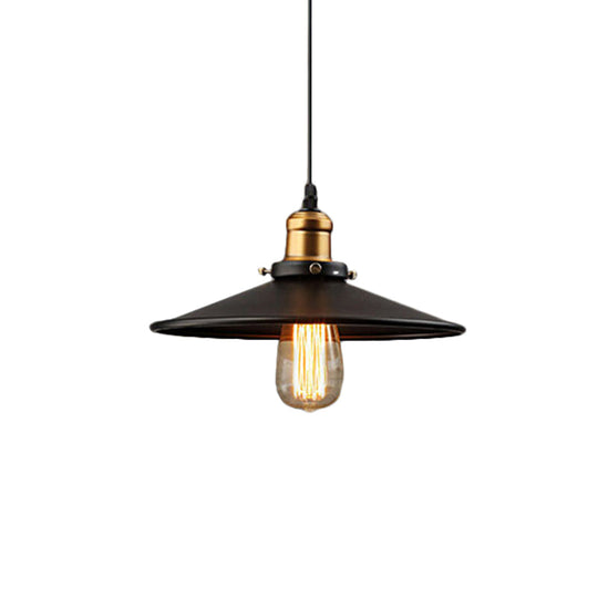 Farmhouse Black Metal Pendant Light Fixture – Wide Flare Ceiling Suspension Lamp With 1