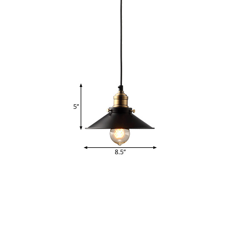 Farmhouse Black Metal Pendant Light Fixture – Wide Flare Ceiling Suspension Lamp With 1