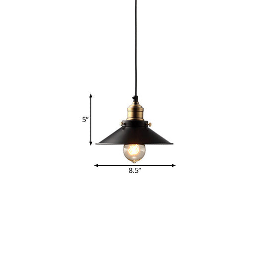 Farmhouse Black Metal Pendant Light Fixture – Wide Flare Ceiling Suspension Lamp With 1