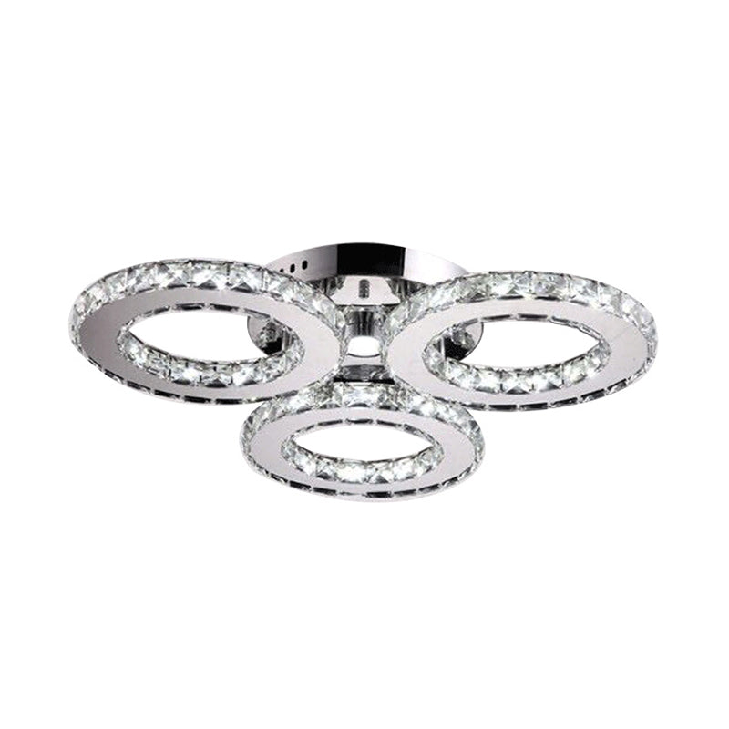 Modern Clear Crystal Led Flush-Mount Ceiling Light In Chrome For Bedrooms