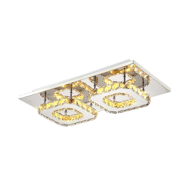Modern Led Crystal Flush Mount Ceiling Light With Beveled Square Design For Corridor Chrome Finish