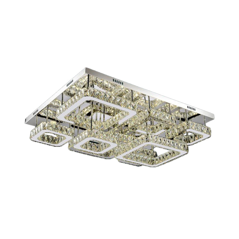 Chrome Square Flushmount Crystal Led Ceiling Light For Living Room - Simplicity And Elegance