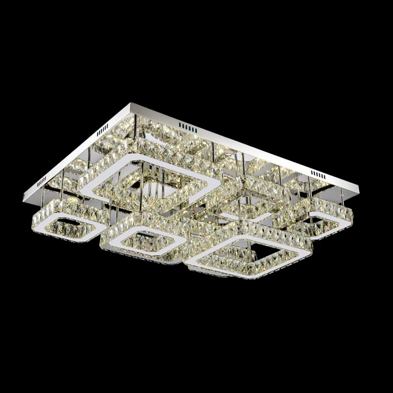 Chrome Square Flushmount Crystal Led Ceiling Light For Living Room - Simplicity And Elegance