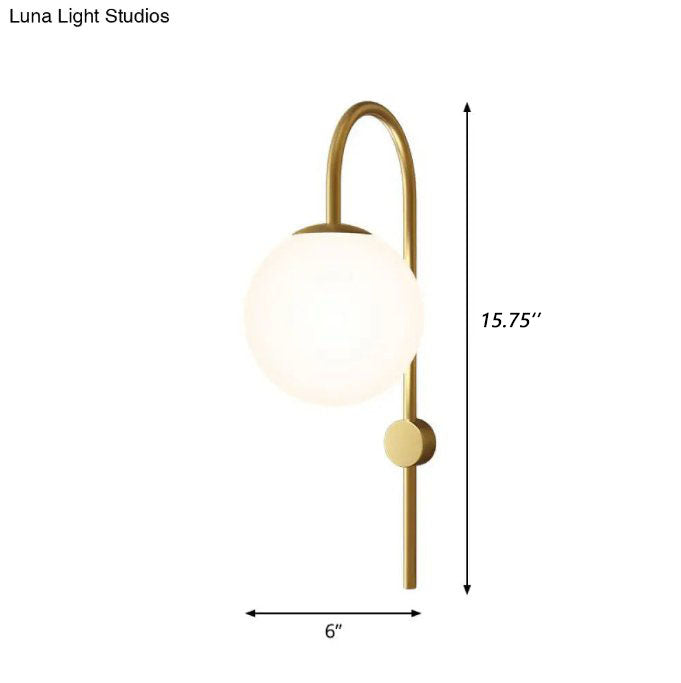 Gold Gooseneck Arm Wall Sconce with Cream Glass Globe - Postmodern 1-Bulb Wall Lamp Gold
