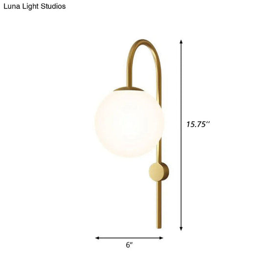 Gold Gooseneck Arm Wall Sconce with Cream Glass Globe - Postmodern 1-Bulb Wall Lamp Gold