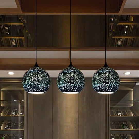 Modern Geometry Glass Pendant Lamp 3D Firework Design 1-Bulb Hanging Light Fixture For Dining Room