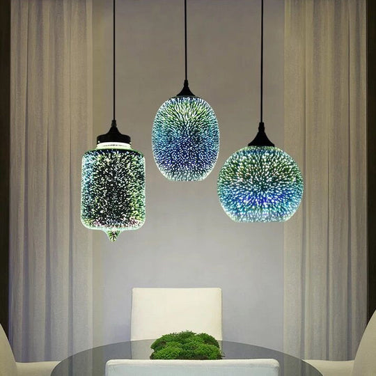 Modern Geometry Glass Pendant Lamp 3D Firework Design 1-Bulb Hanging Light Fixture For Dining Room