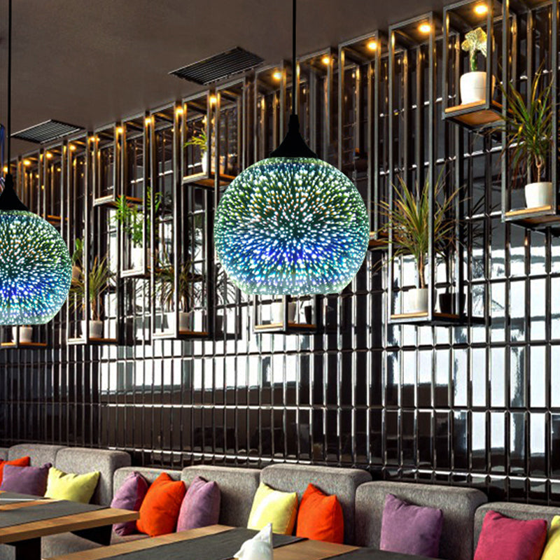 Modern Geometry Glass Pendant Lamp 3D Firework Design 1-Bulb Hanging Light Fixture For Dining Room