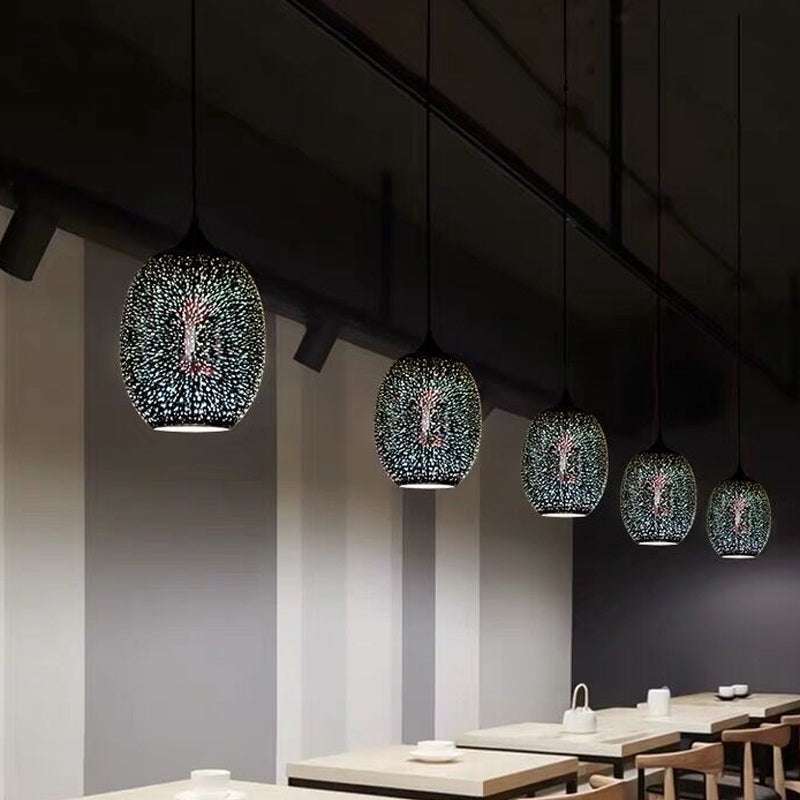 Modern Geometry Glass Pendant Lamp 3D Firework Design 1-Bulb Hanging Light Fixture For Dining Room