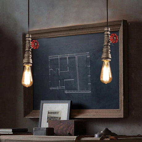 Rustic Single-Light Pendant Lamp With Vintage Exposed Bulb And Decorative Valve For Bedroom