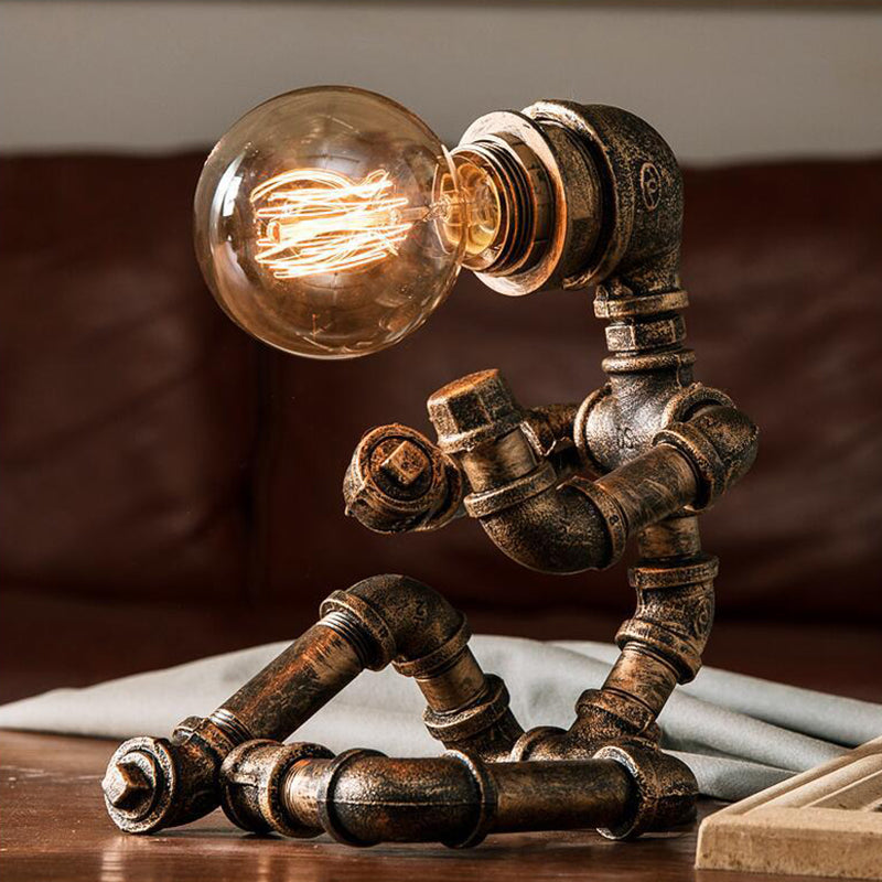 Brass Wrought Iron Night Light With Piping Robot For Head Table - Factory-Made / B