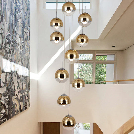 Nordic Aluminum Globe Pendant Light With Clear Glass Bottom In Gold - Perfect For Stairs And