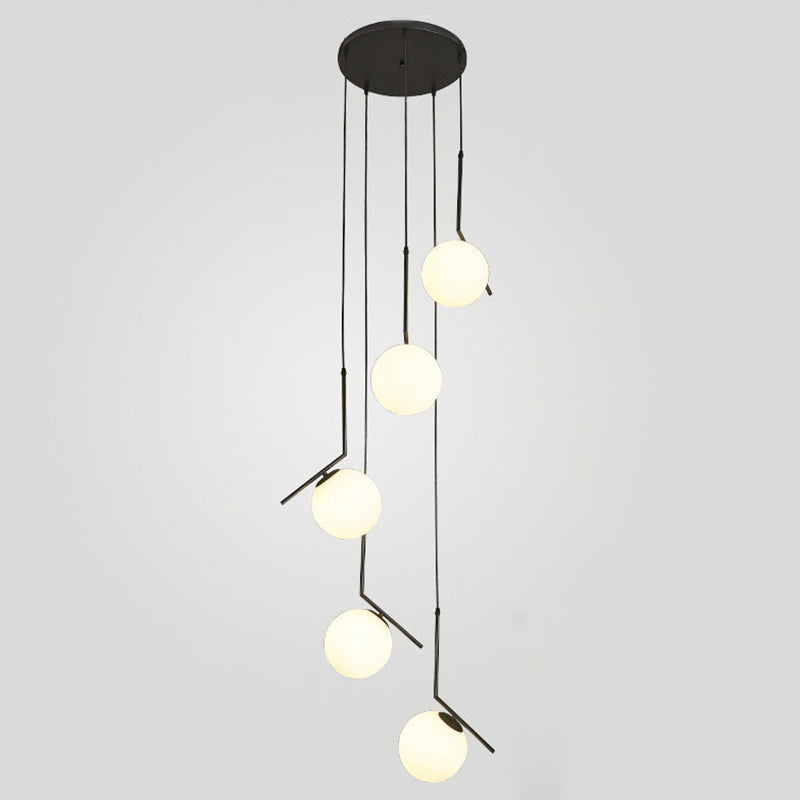 Opal Glass Multi-Light Pendant With Minimalist Sphere Design – Stylish Metal Arm Suspension Lamp