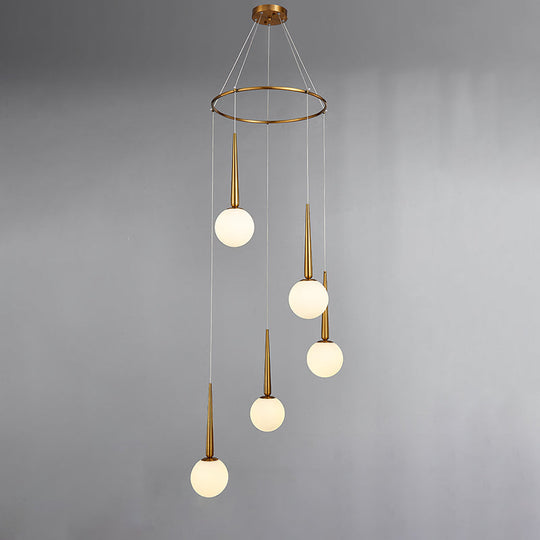 Modern Milky Glass Ball Pendant Light Fixture With Metal Ring Top