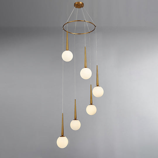 Modern Milky Glass Ball Cluster Pendant Light With Metal Ring Top 6 / Gold