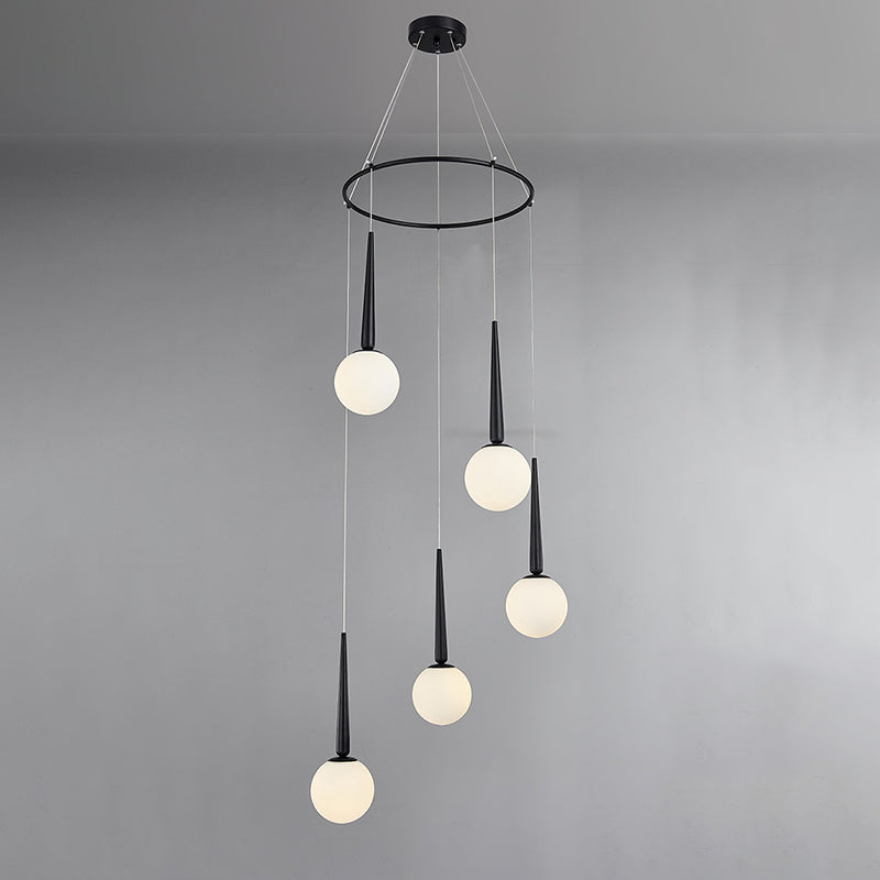 Modern Milky Glass Ball Cluster Pendant Light With Metal Ring Top 5 / Black