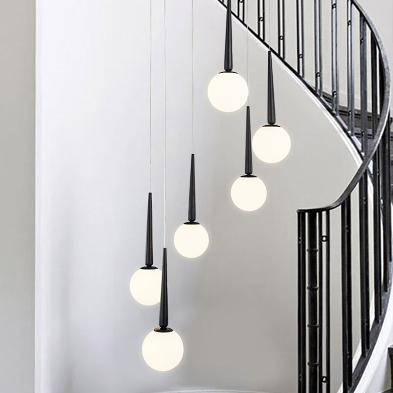 Modern Milky Glass Ball Pendant Light Fixture With Metal Ring Top