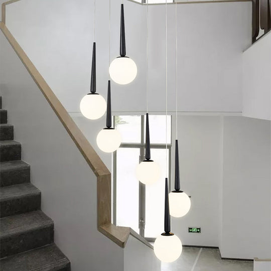 Modern Milky Glass Ball Cluster Pendant Light With Metal Ring Top