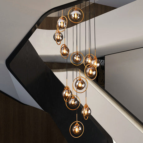 Modernist 13-Head Cluster Pendant Light - Black Spherical Hanging Lamp Kit With Glass Shade 13 /