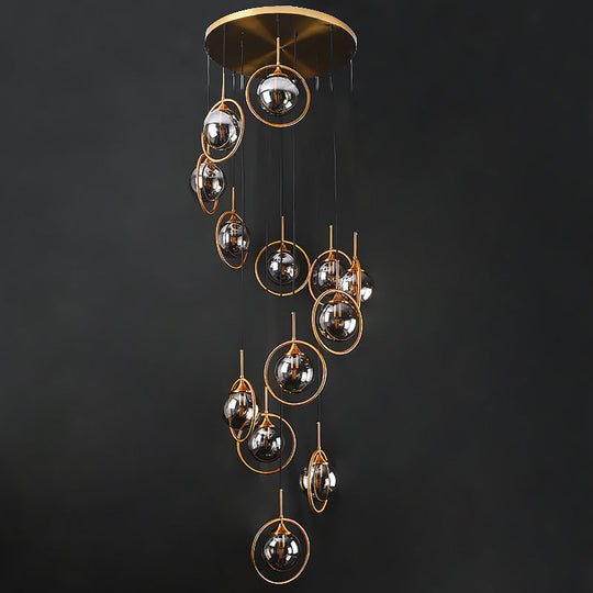 Black Modernist Cluster Pendant Light With 13 Glass Shades