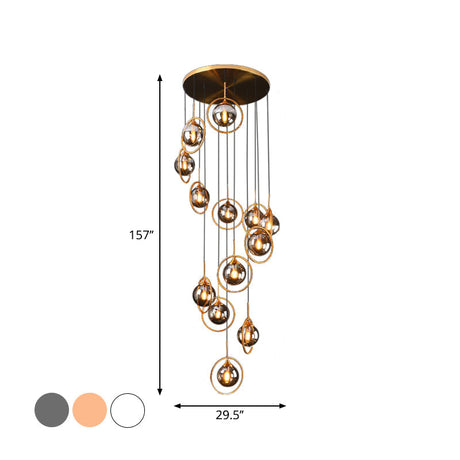 Modernist 13-Head Cluster Pendant Light - Black Spherical Hanging Lamp Kit With Glass Shade