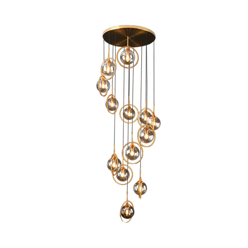 Modernist 13-Head Cluster Pendant Light - Black Spherical Hanging Lamp Kit With Glass Shade 13 /
