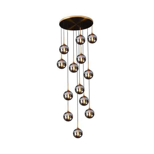 Modernist 13-Head Cluster Pendant Light - Black Spherical Hanging Lamp Kit With Glass Shade 13 /