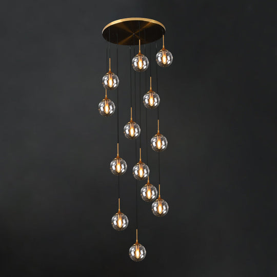 Modernist 13-Head Cluster Pendant Light - Black Spherical Hanging Lamp Kit With Glass Shade